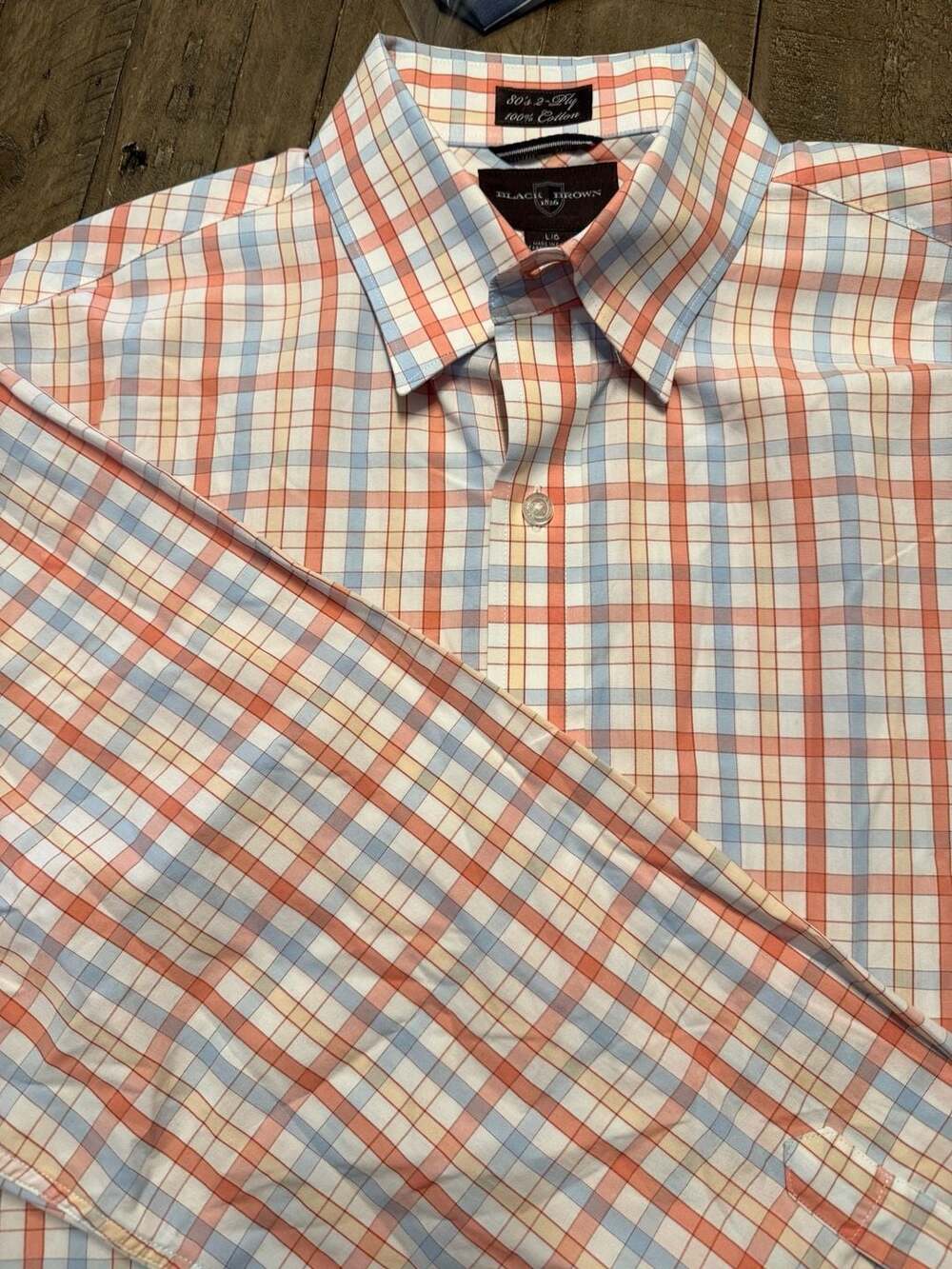 Black Brown 1826 Plaid Button Up Shirt Size Large Orange Blue